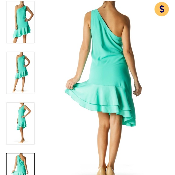 Trina Turk Green One-Shoulder Shift Dress 2 - Picture 3 of 7